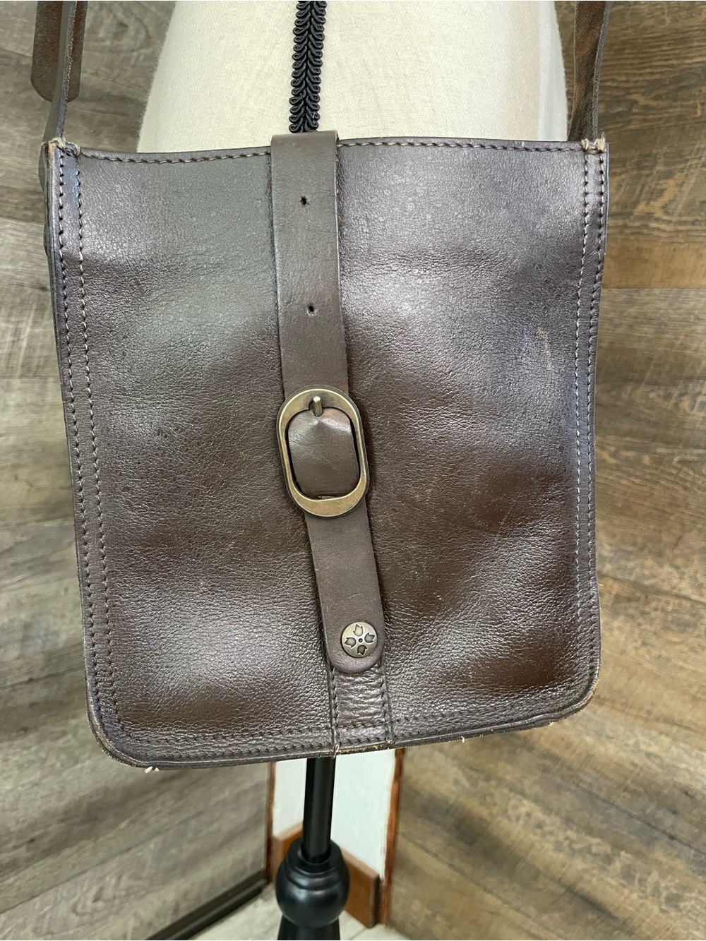 Patricia Nash Vintage Dark Brown Small Leather Crossbody Bag